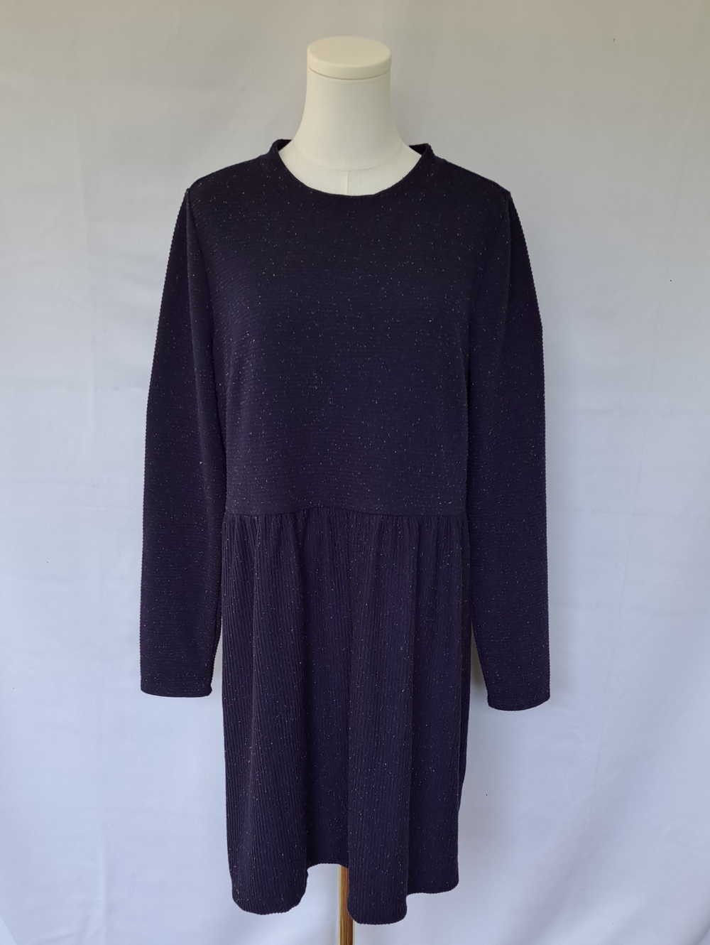 LOFT Speckle Knit Navy Long Sleeve Dress Cozy Teacher Prarie 90s Librarian L